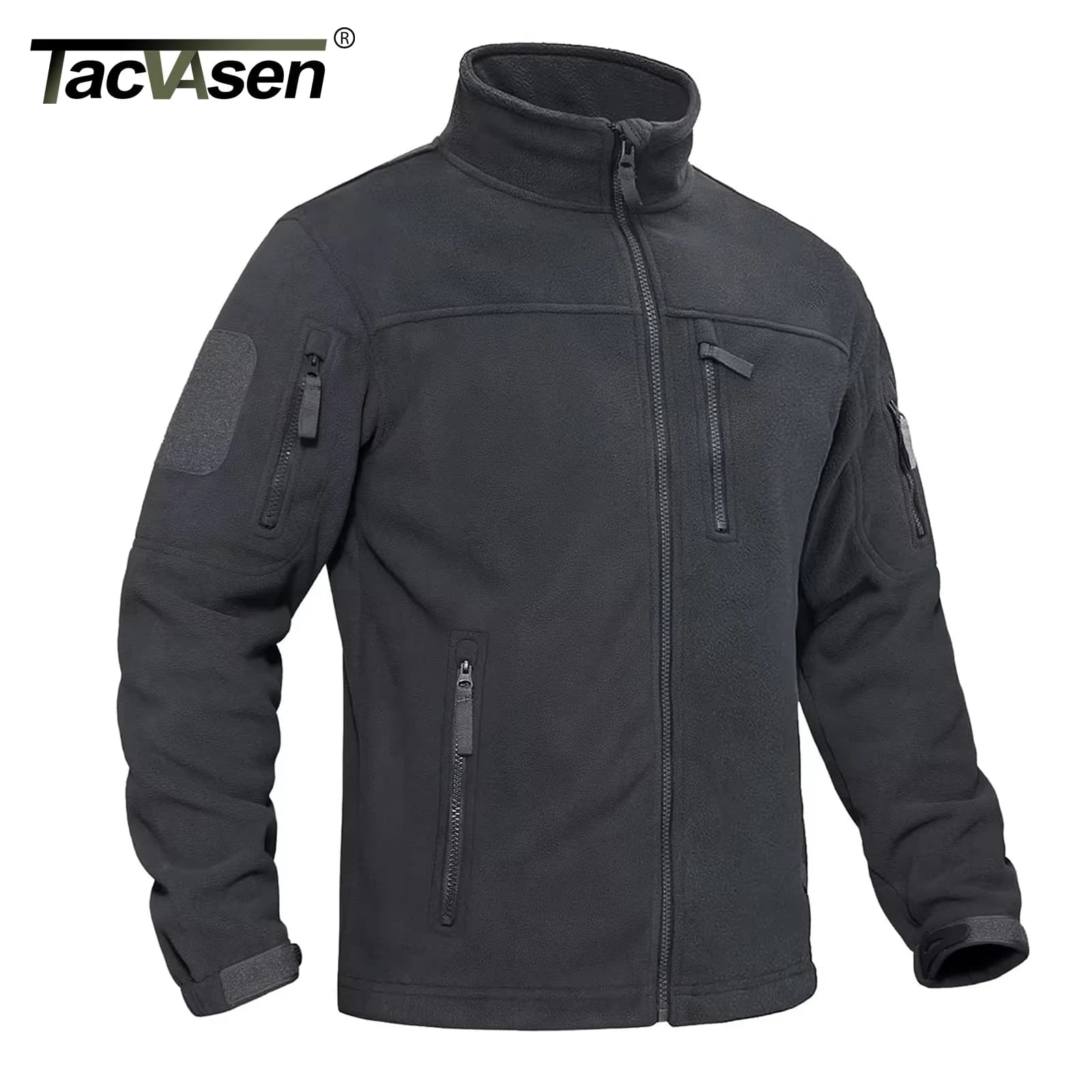 Veste polaire TACVASEN homme chaude coupe-vent avec fermeture complète et poches zippées pour pêche