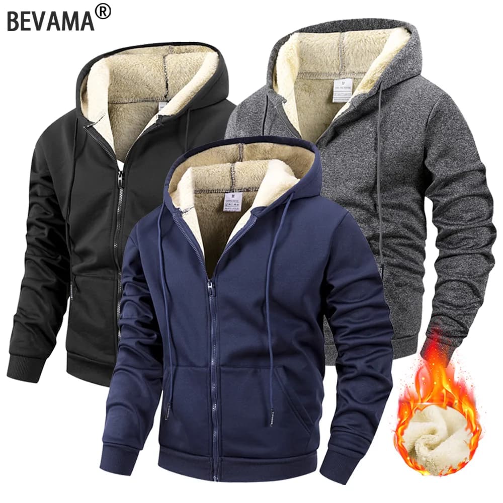 Veste zippée hiver homme polaire - Cardigan épais coupe-vent - Sweat à capuche chaud casual