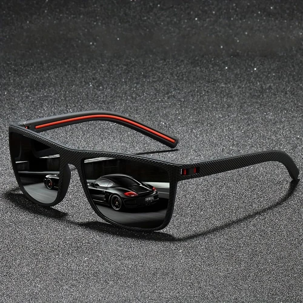 Lunettes de soleil polarisées carrées vintage avec décorations - Design unique pour pêche et conduite