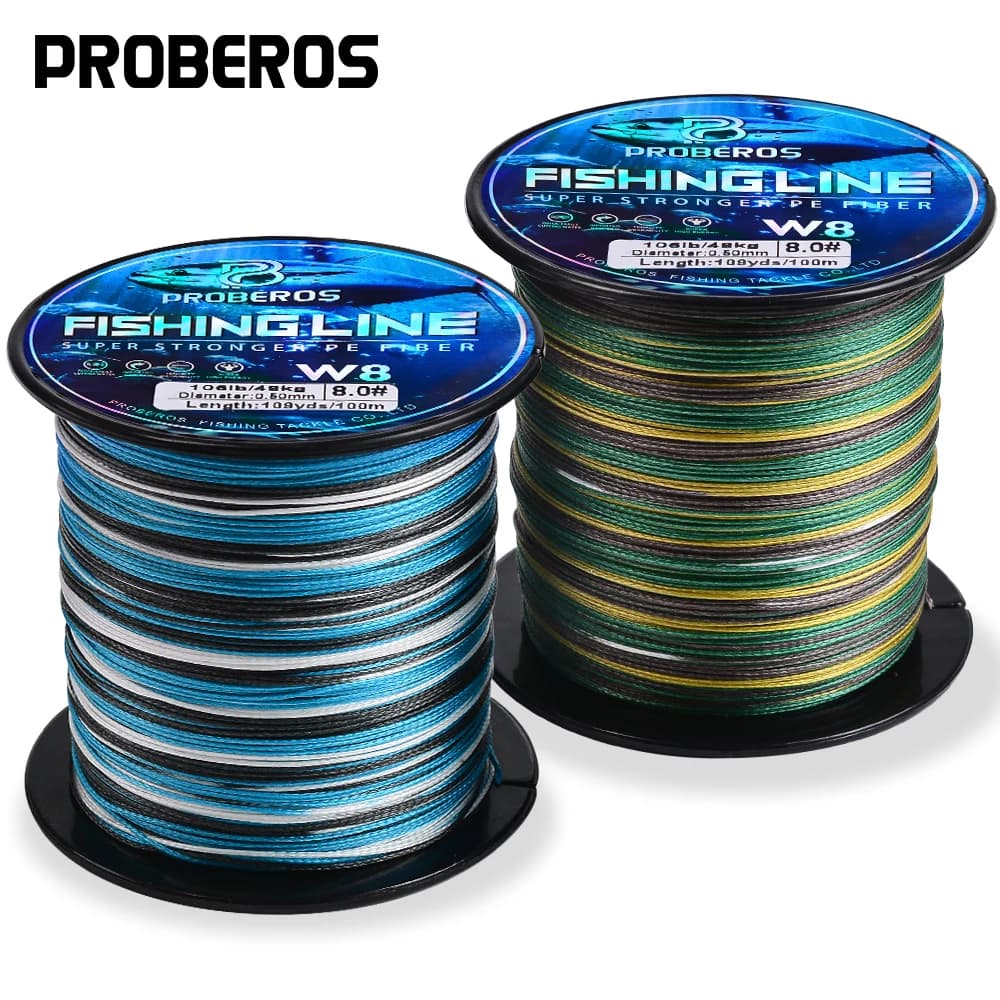 Ligne de pêche tressée Proberos 8 brins PE multifilament, anti-abrasion Blue Camo 20-106LB pour 109 yards