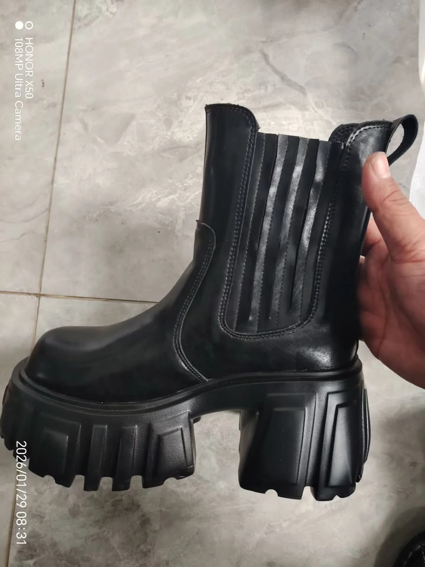 Bottes Chelsea talon compensé épais femmes automne cheville fine cuir véritable plateforme pêche