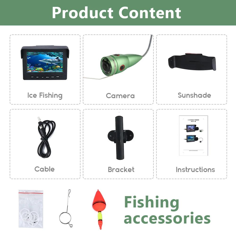 Caméra de pêche sous-marine DVR avec moniteur 4.3" et vision nocturne pour pêche sur glace 15-30m