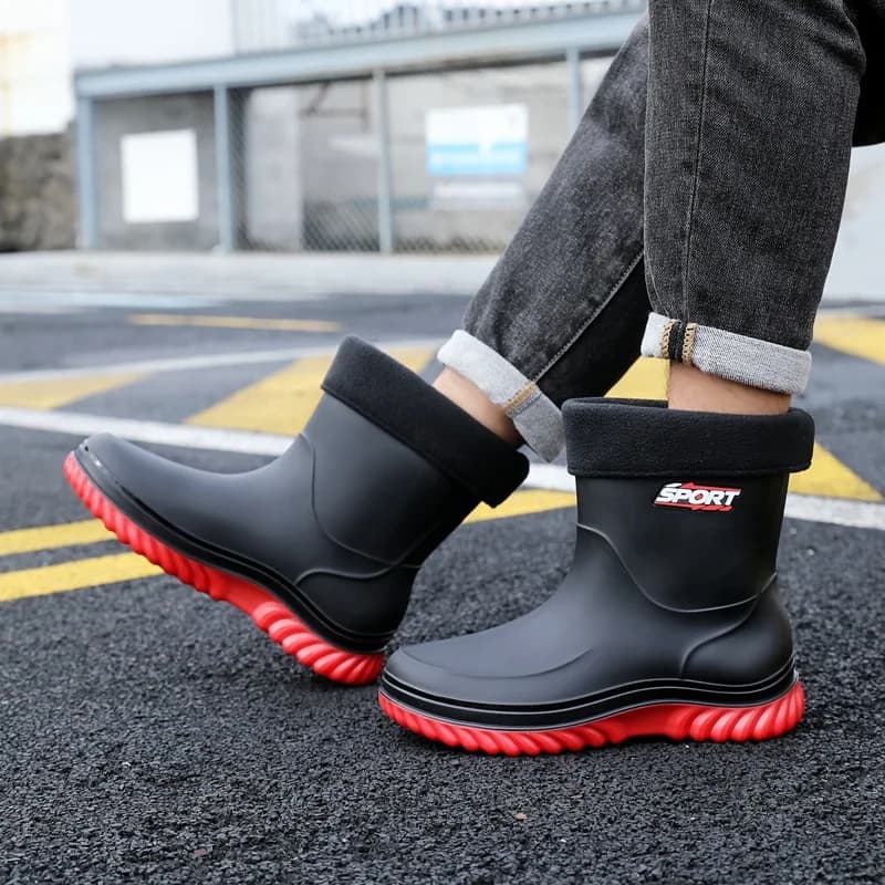 Bottes pluie mi-mollet homme doublées polaire imperméables antidérapantes semelle souple travail extérieur