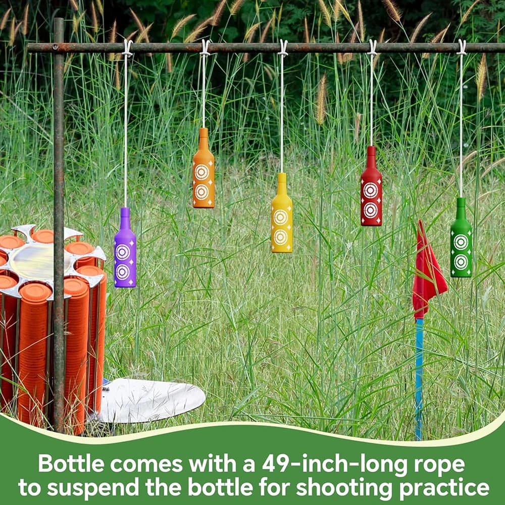6 cibles bouteilles plastique colorées avec corde pour tir pêche intérieur extérieur - Divertissement