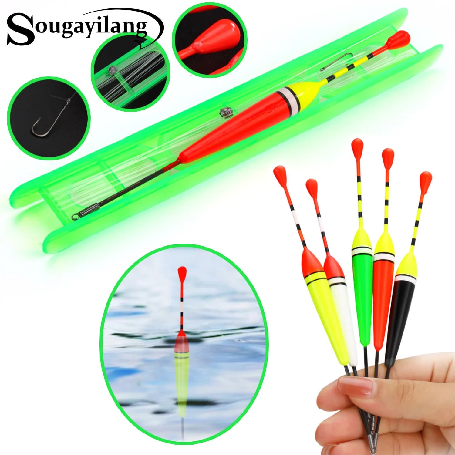 Lot de 5 flotteurs de pêche Sougayilang pour canne à triple hameçon et accessoires de pêche