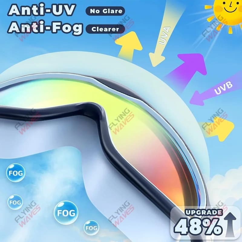 Lunettes de natation enfants colorées anti-UV - Modèle anti-buée étanche pour 3 à 15 ans