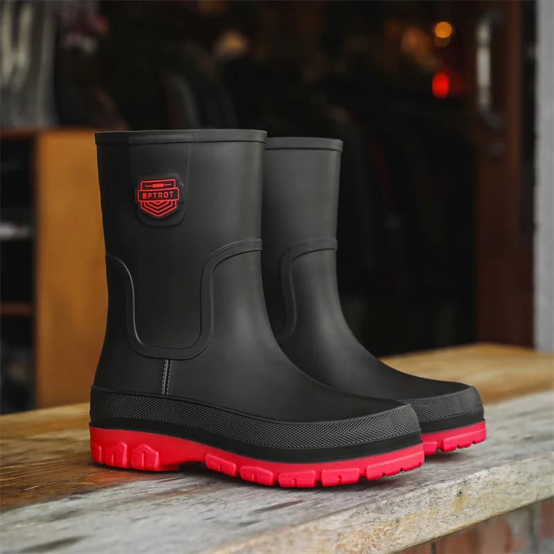 Bottes de pluie homme mi-mollet doublées polaire pêche toutes saisons antidérapantes