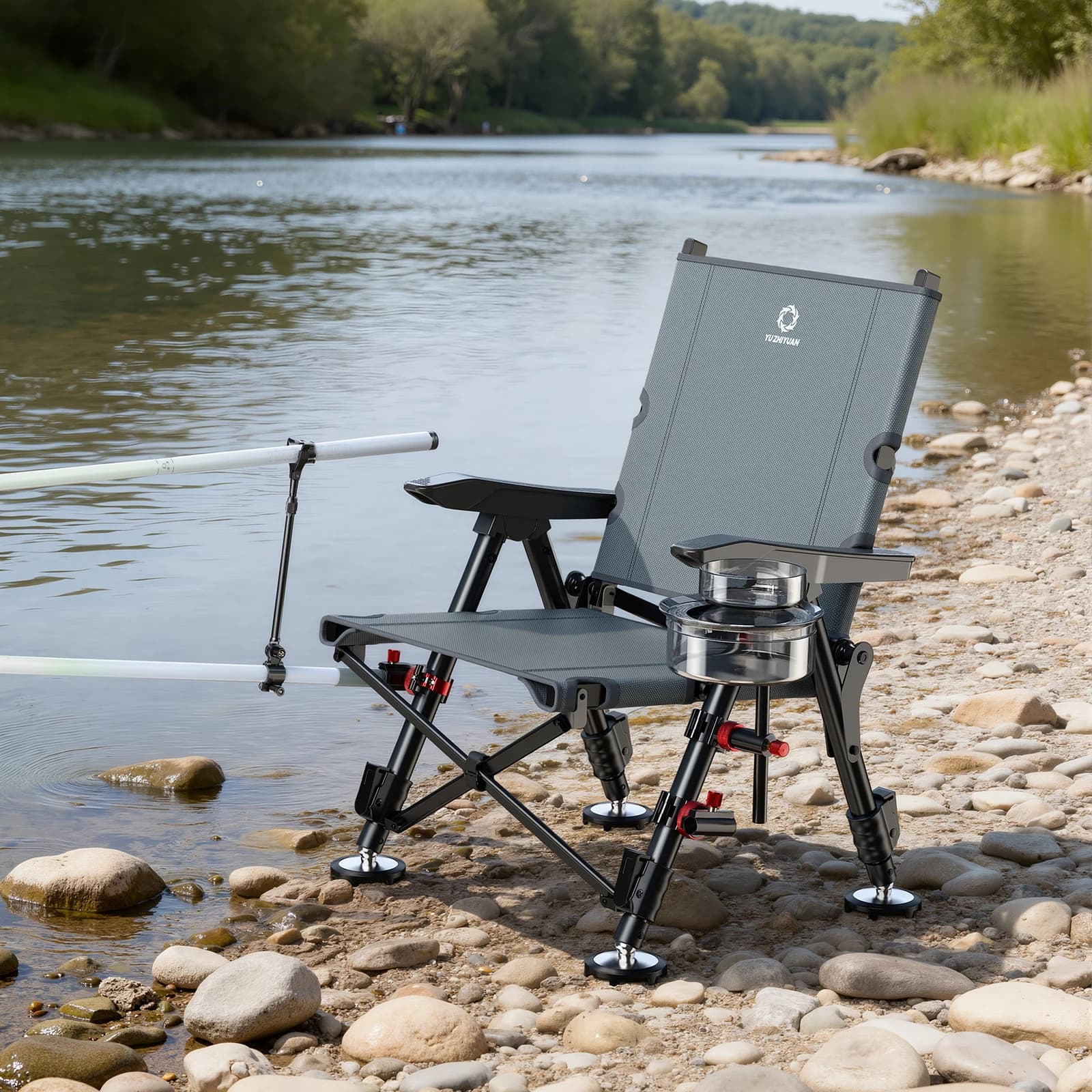 Chaise de pêche pliante tout terrain - Siège portable réglable avec pieds télescopiques légers