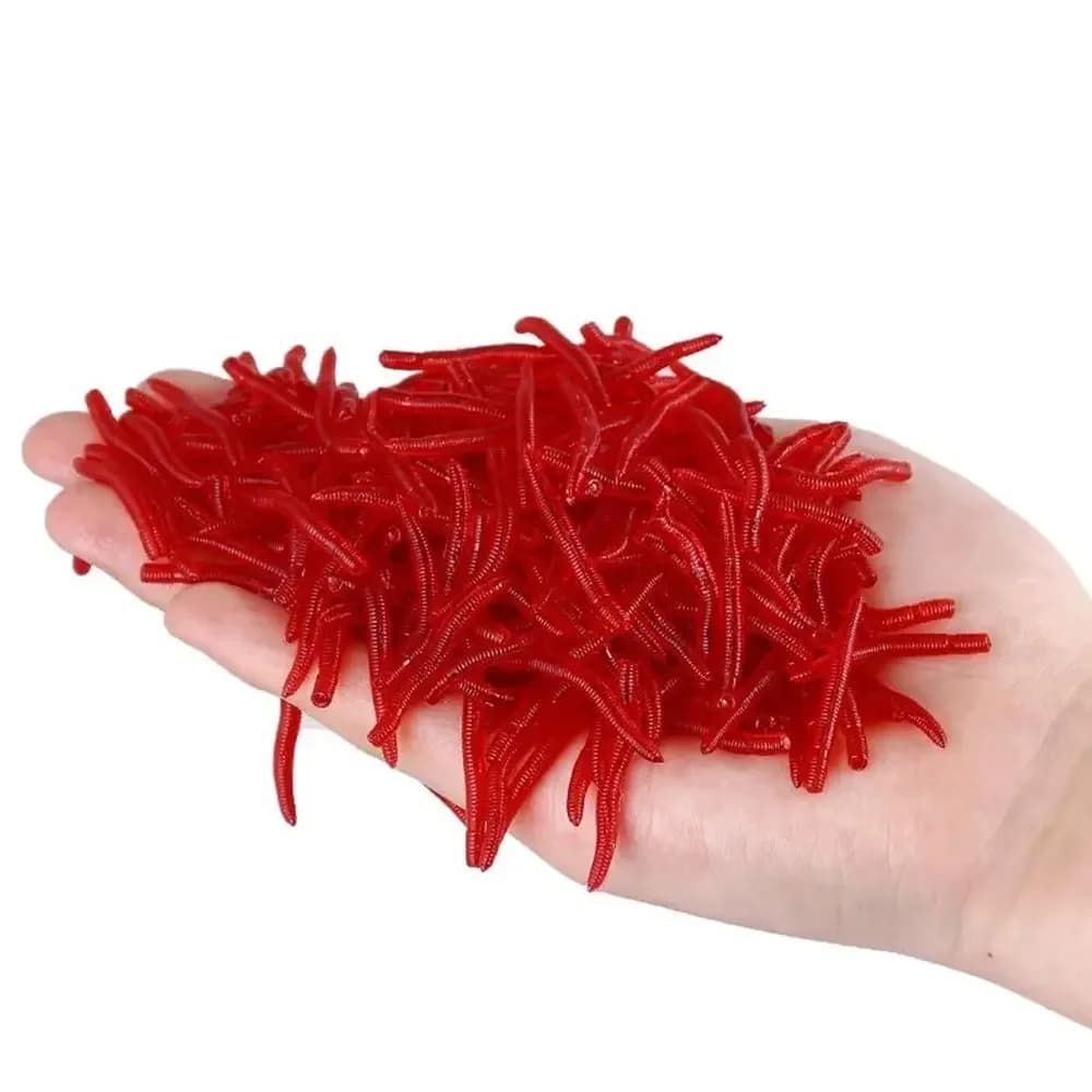 100 vers rouges réalistes senteur poisson - Leurres souples vase de sang pour brème et carnassiers en eau douce