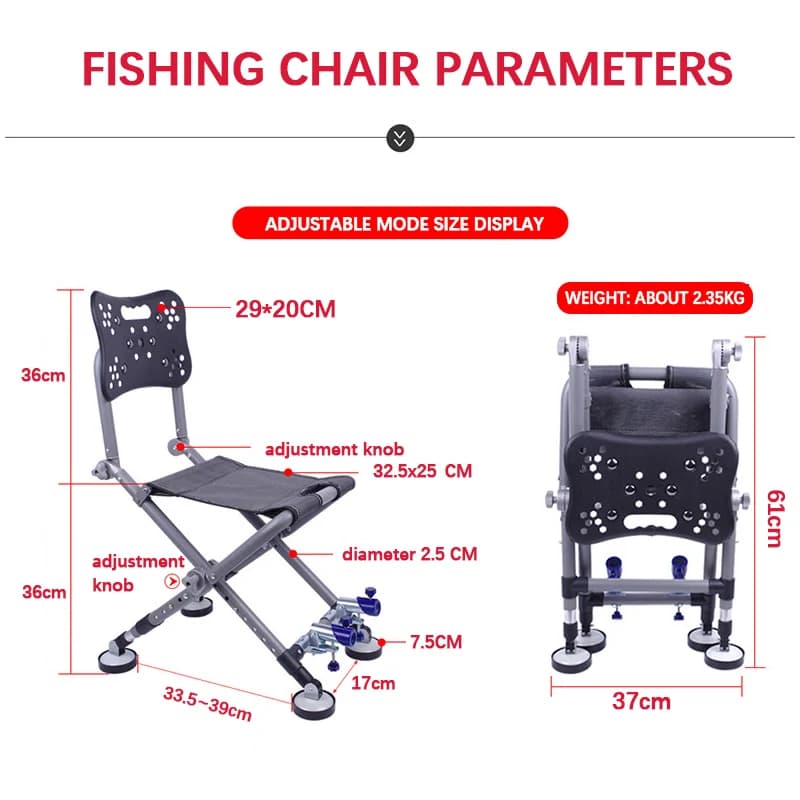 Fauteuil de pêche pliant réglable 180° avec dossier aluminium - Chaise portable pour camping et pêche