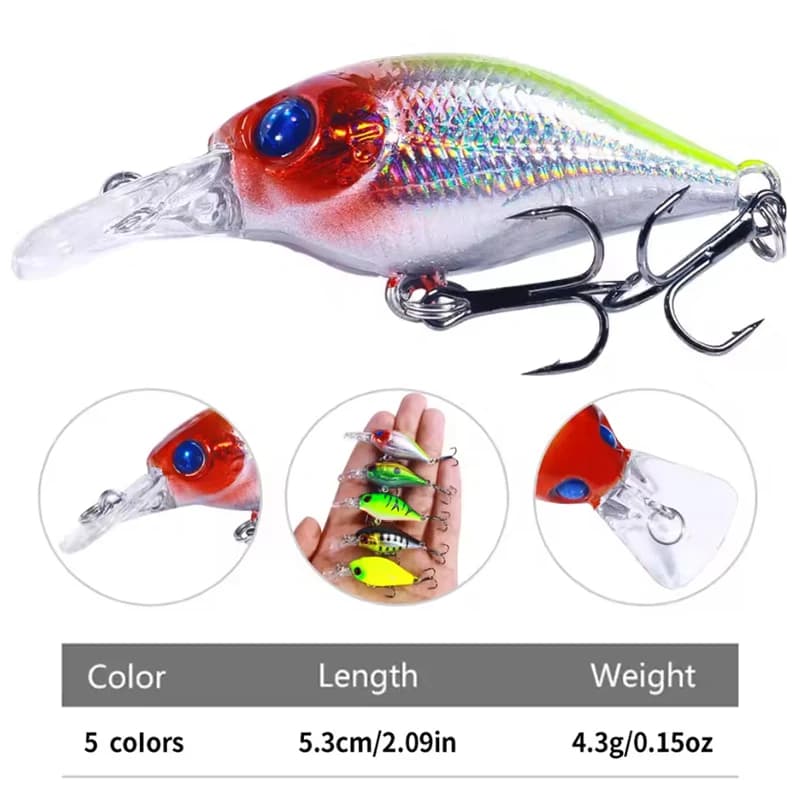Lot de 5 leurres crankbait pêche du brochet, basse et perche, appâts artificiels 5cm 4.4g topwater