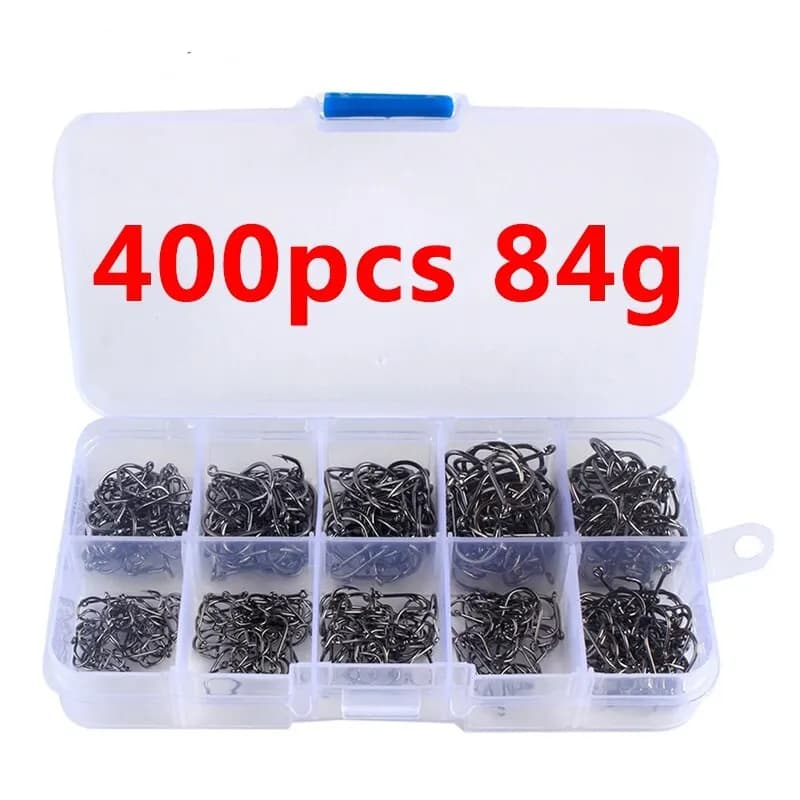 Lot de 400 hameçons carbone pour pêche mer et eau douce - Hameçons barbelés professionnels