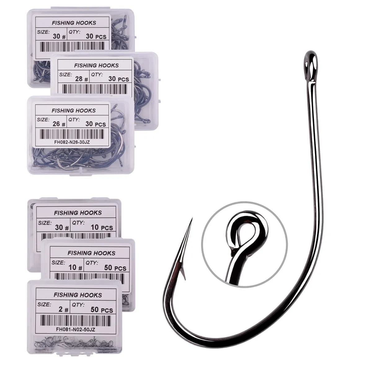 Lot de 60 hameçons carpe acier carbone inoxydable anti-décrochage avec boîte retail pour pêche