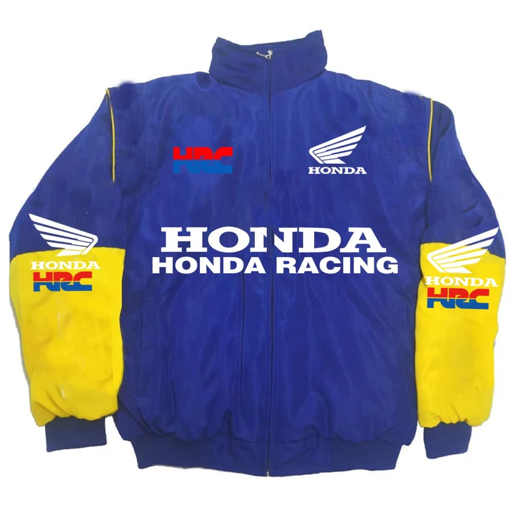 Veste course Honda vintage col montant - Bomber personnalisé imprimé dos coupe-vent