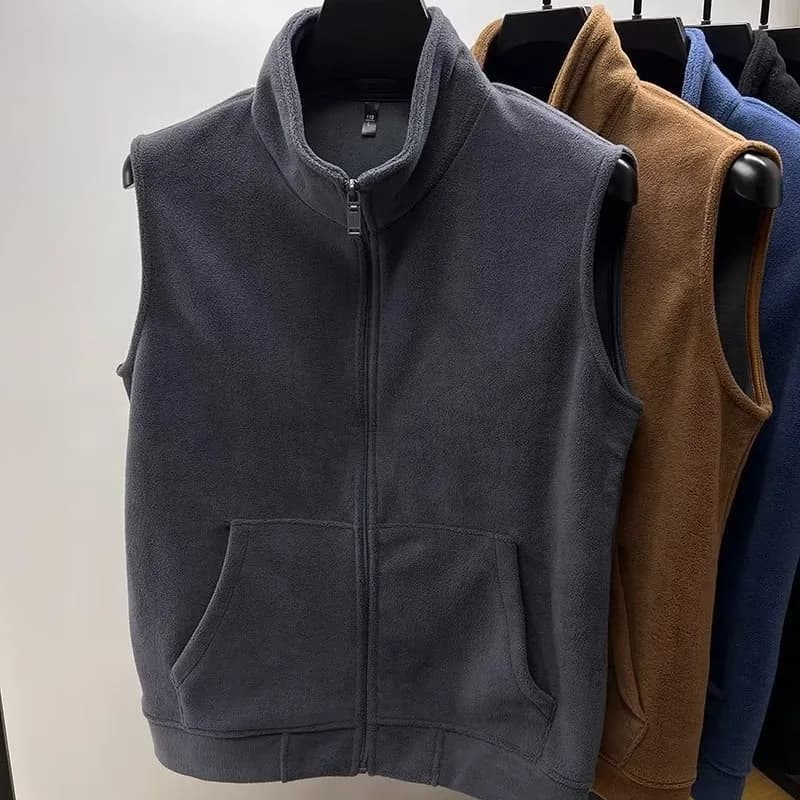 Veste polaire épaisse à fermeture éclair unisexe pour pêche hivernale - Couleur unie col montant
