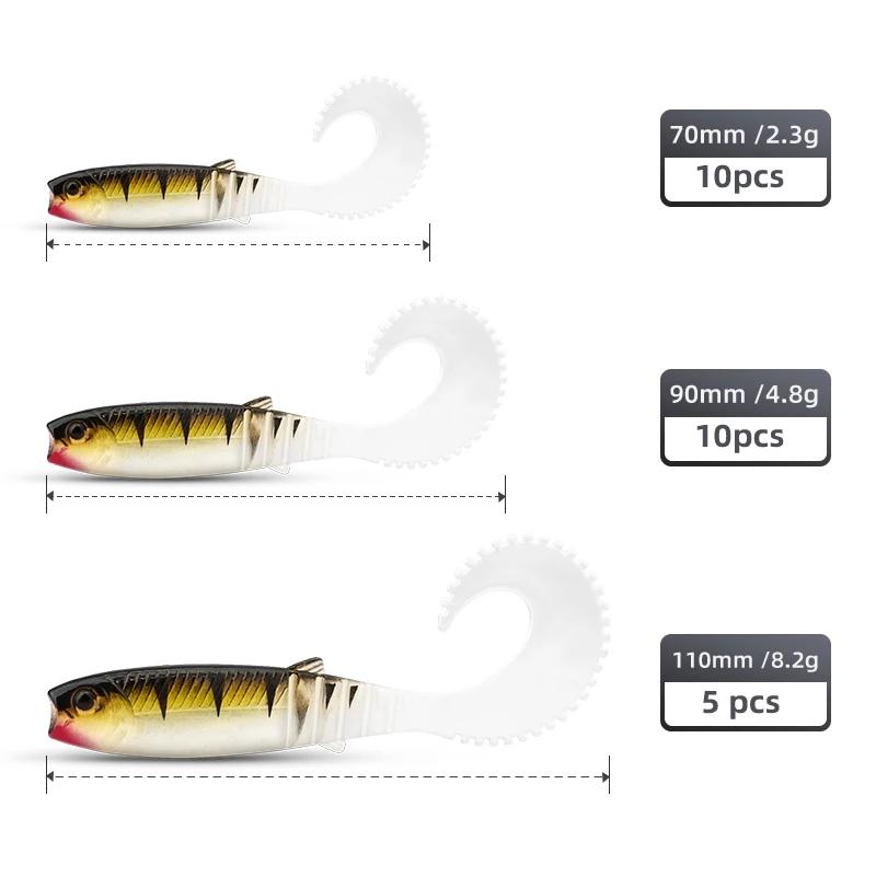 Leurre souple silicone MEREDITH Cannibal Curved Tail 70mm 90mm pour la pêche du bar et carnassiers