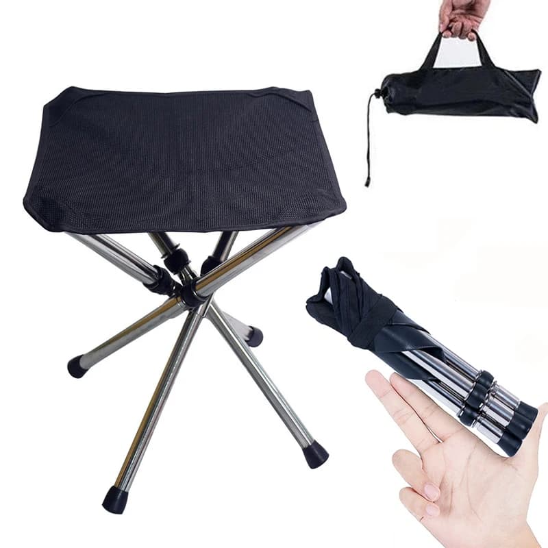 Tabouret de pêche télescopique pliant en acier inoxydable avec sac de rangement