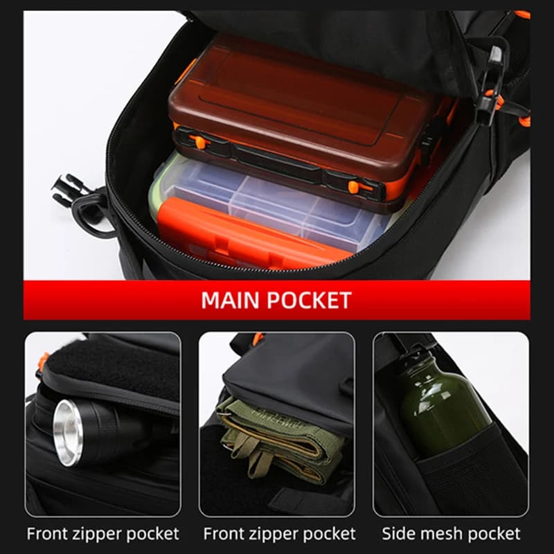 Sac à dos multifonction pour leurres de pêche avec porte-cannes et système MOLLE - Randonnée