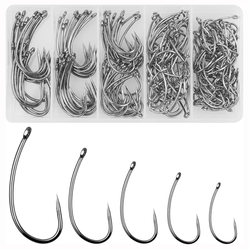 Kit 180 hameçons carpe sans ardillon pour montages hair rig et pêche à la mouche