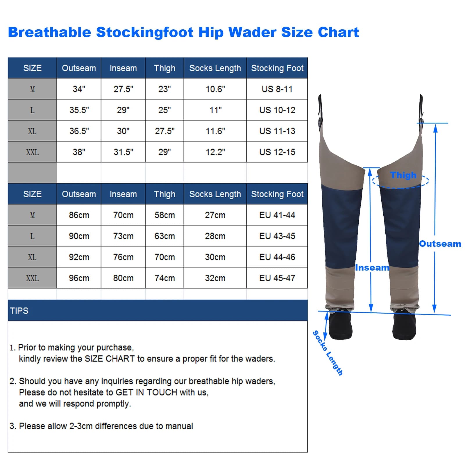 Wader de pêche respirant et imperméable jusqu'aux hanches en version stockingfoot