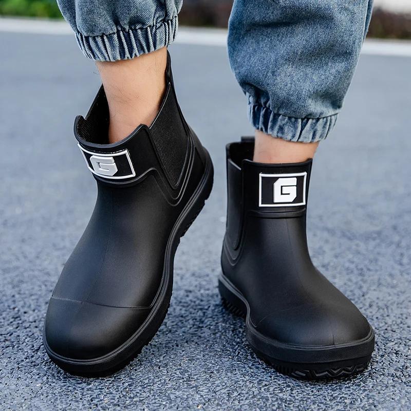 Bottes de pluie courtes anti-dérapantes pour homme - Chaussures PVC mode pour travaux agricoles