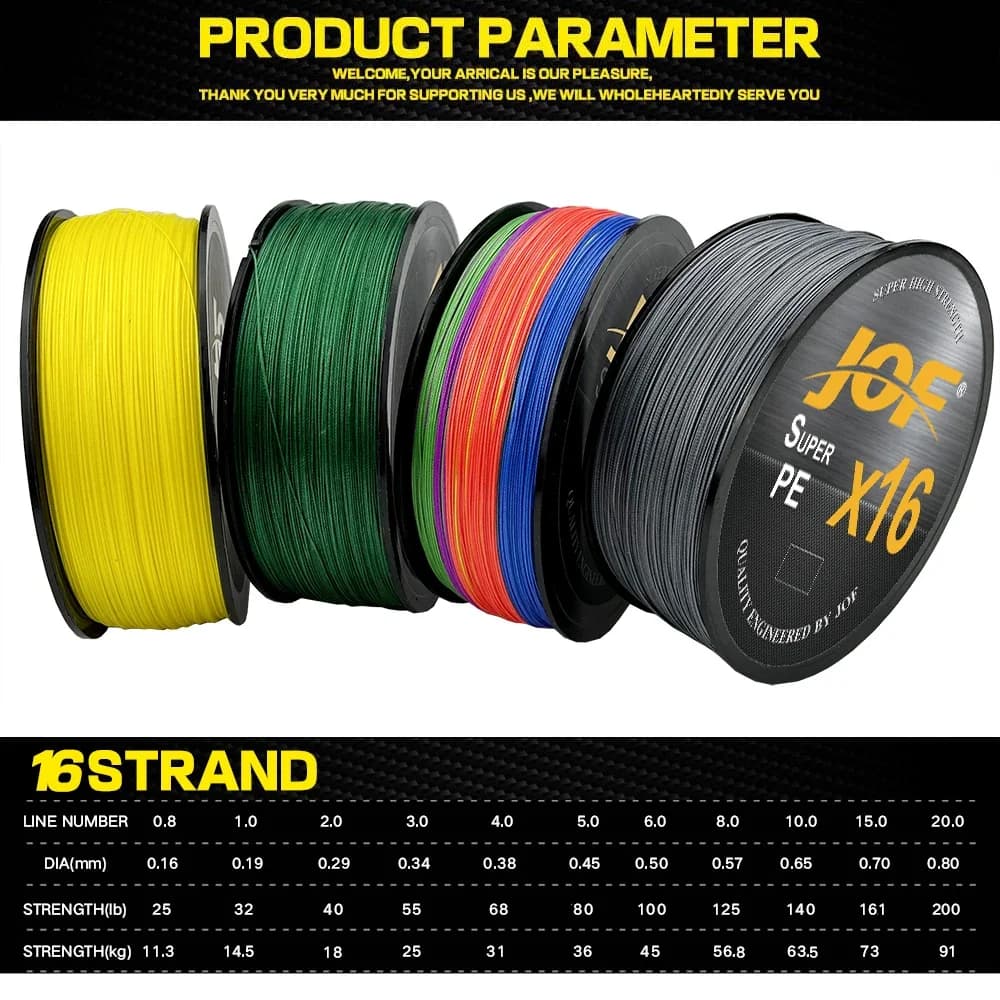 Ligne de pêche JOF X16 16 brins multifilament PE haute résistance 500M pour pêche sportive