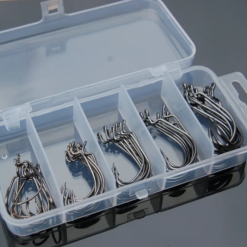 50 hameçons crank offset large ouverture pour leurres souples pêche en mer carnassiers brochet carpe coffret