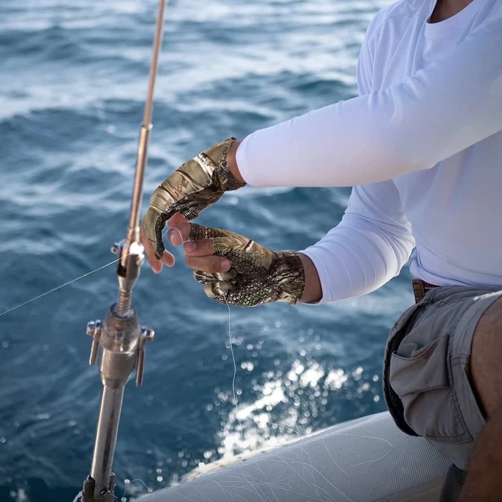 Gants camouflage pêche anti-dérapage élastiques fins mitaine 3 doigts coupés chasse vélo mi-doigts