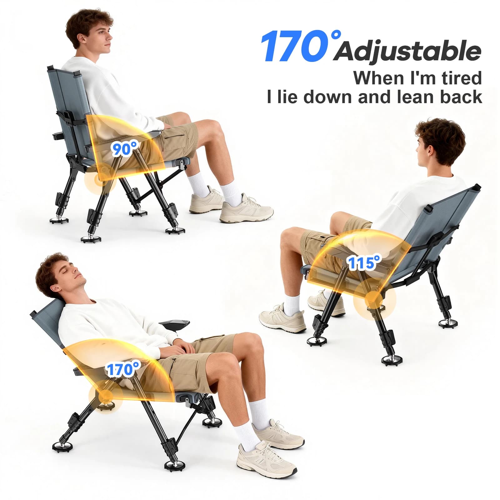 Chaise de pêche pliante tout terrain - Siège portable réglable avec pieds télescopiques légers