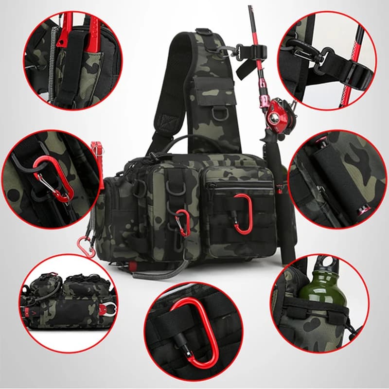 Sac bandoulière tactique camouflage pour pêche - Rangement leurres et lignes outdoor homme