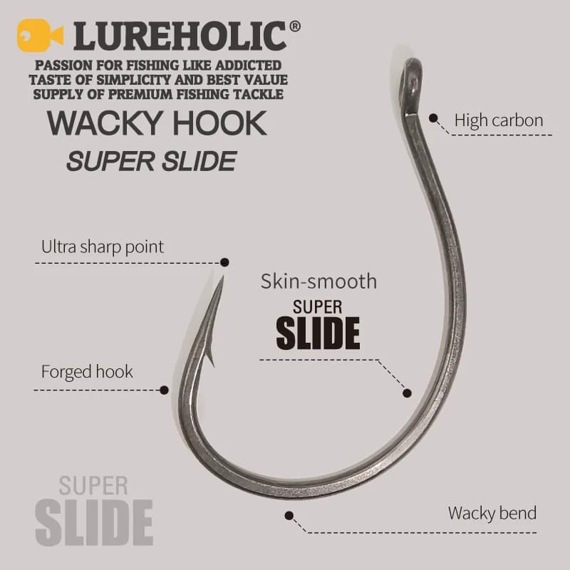 Hameçon Wacky Offset LUREHOLIC PTFE Super Slide pour Drop Shot - Acier Inoxydable pour Vers