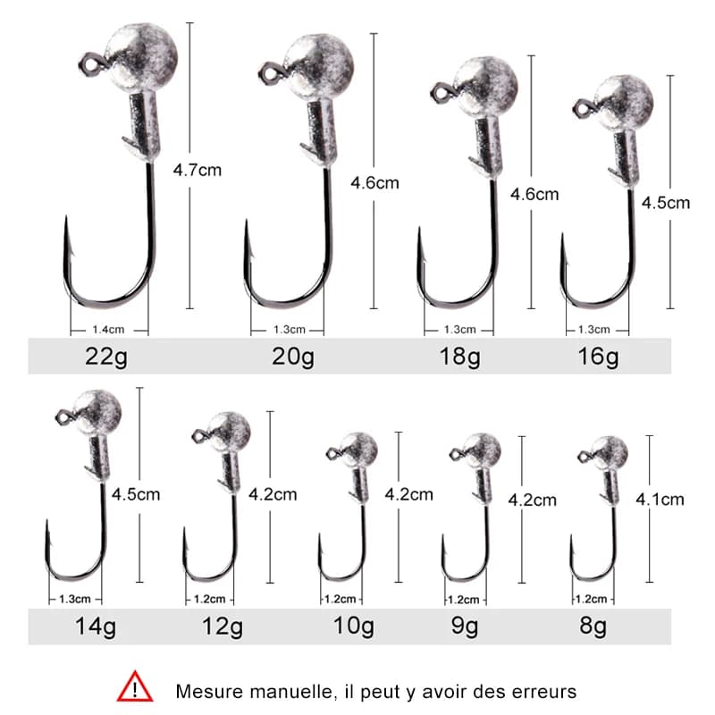 Têtes plombées MEREDITH 1g à 22g pour pêche au brochet et carnassiers en eau douce
