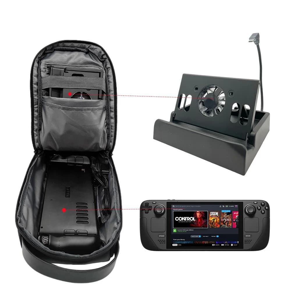 Sac à bandoulière portable avec double fermeture étanche pour Steam Deck - Étui anti-choc