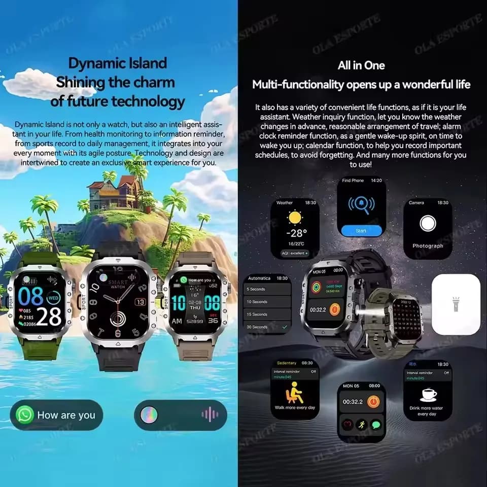 Montre militaire 2025 - GPS outdoor, suivi sport, surveillance sommeil et étanche pour hommes femmes
