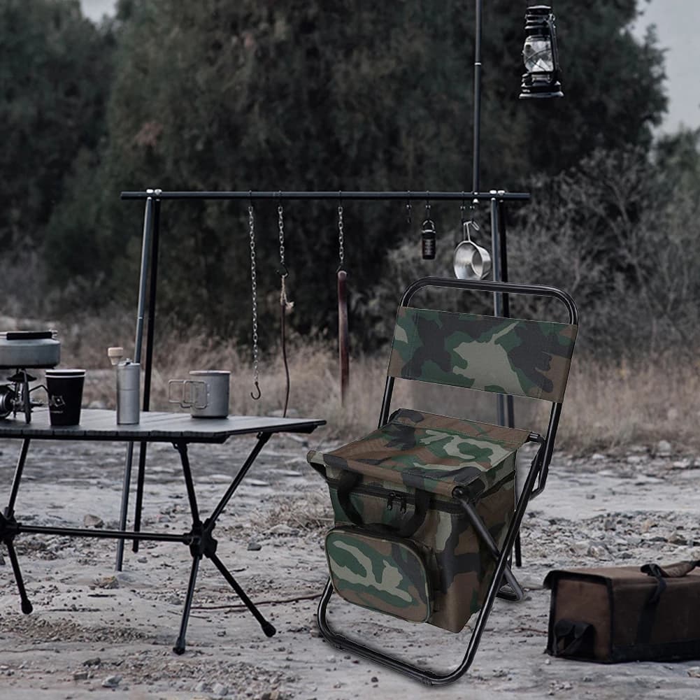 Chaise pliante portable avec glacière compacte et dossier pour camping pêche randonnée