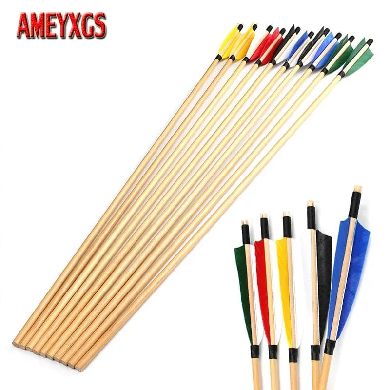 Flèches bois traditionnelles 31.5 pouces plumes dinde pour arc recurve pêche chasse entraînement tir