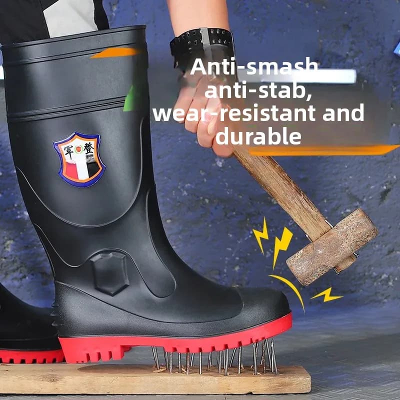 Bottes de pêche renforcées acier mi-mollet - Chaussures travail antidérapantes pour pêche technique