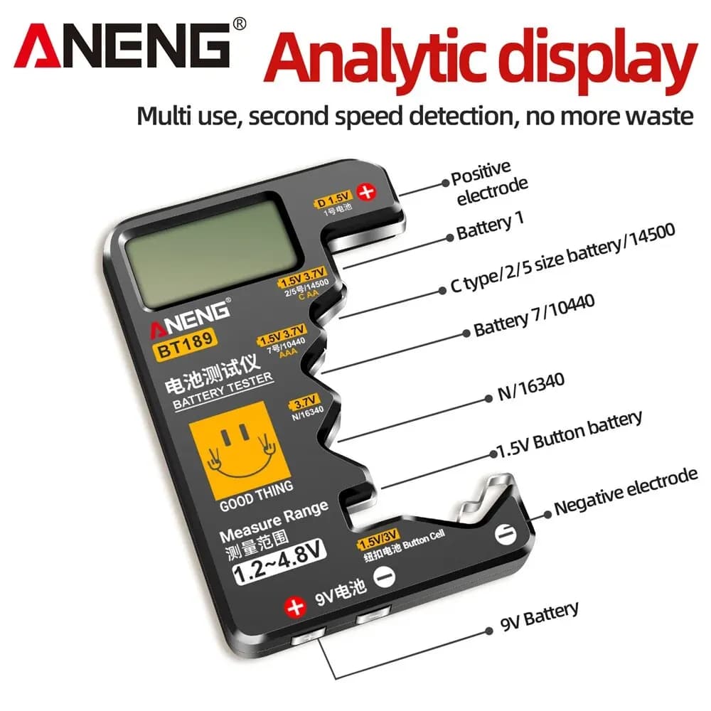 Testeur piles bouton ANENG BT189 universel 9V N D C AA AAA LCD détecteur France