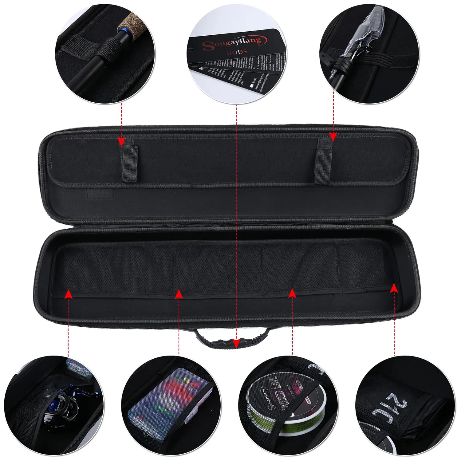 Sac leurre Sougayilang coque dure noir - Étui portable multifonction pour canne à pêche et accessoires