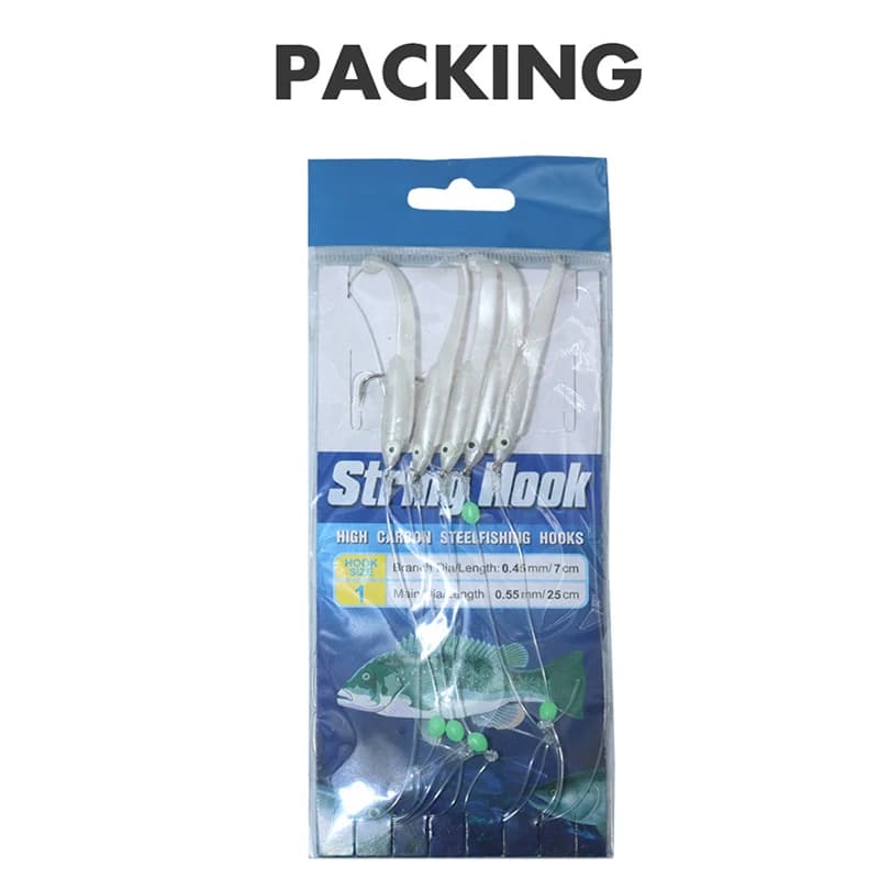Set leurres souples lumineux sabiki rigs - Montages anguilles lumineuses pêche mer maquereau chinchard saurel