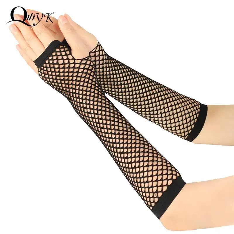 Gants résille longs sans doigts sexy fête pêche nuit gothique punk danse accessoires fille mode