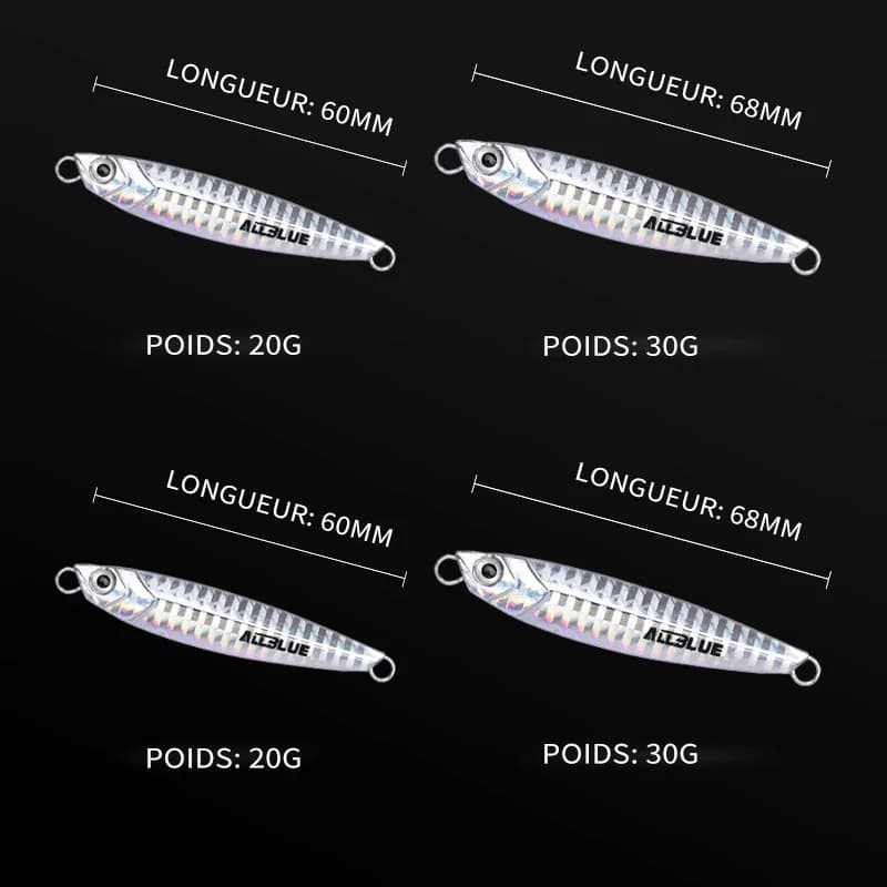 Cuillère de jigging ALLBLUE 20G/30G pour bar en mer - Leurre métallique casting rivage