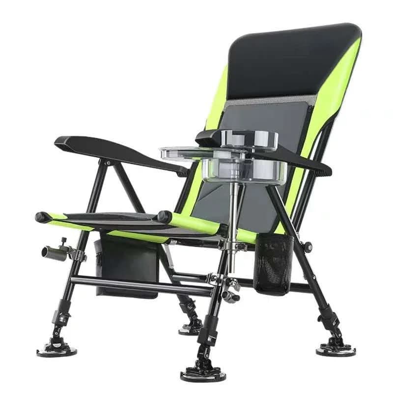 Chaise de pêche multifonction pliable avec dossier réglable et 4 pieds ajustables pour camping portable