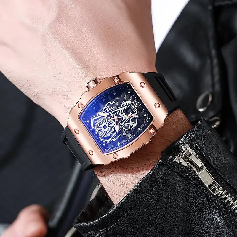 Montre homme grand cadran quartz avec bracelet silicone - Montre sport décontractée pour activités pêche