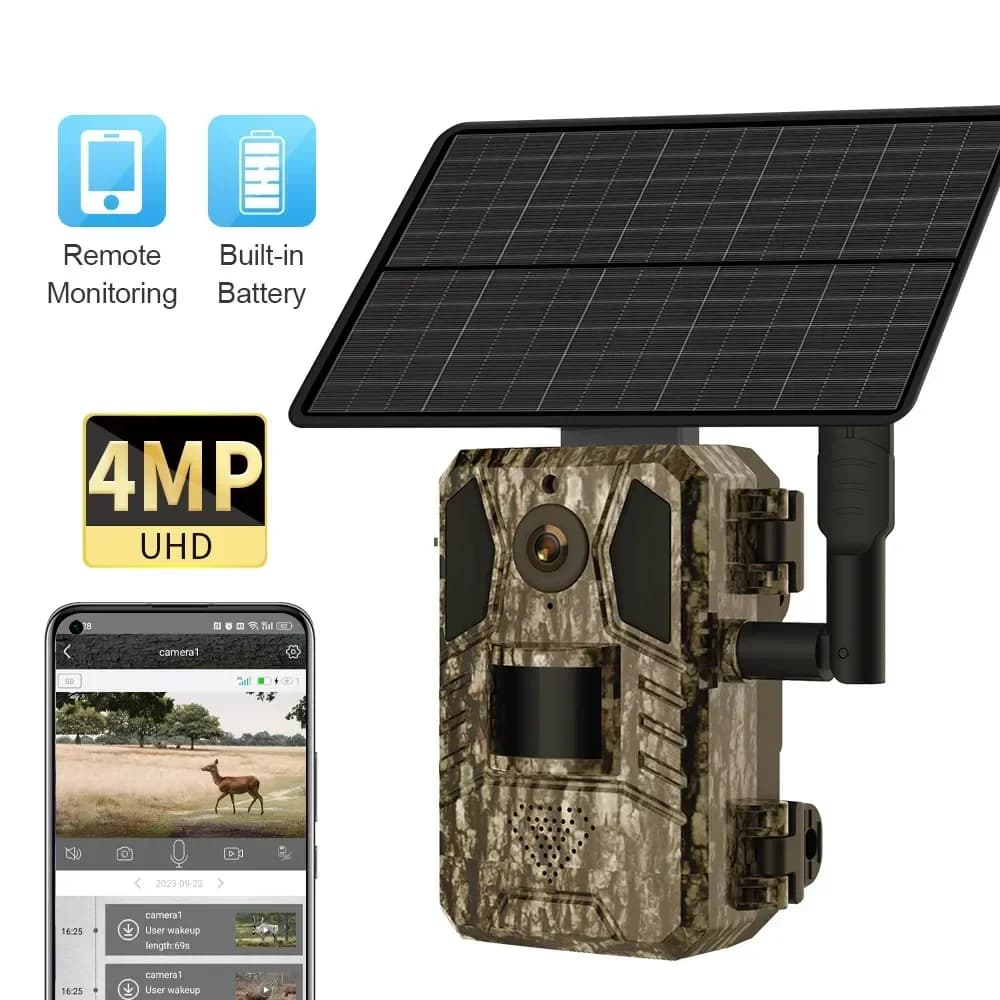 Caméra trail solaire 2K 4G avec interphone bidirectionnel batterie 7800mAh détection mouvement 20m pour chasse