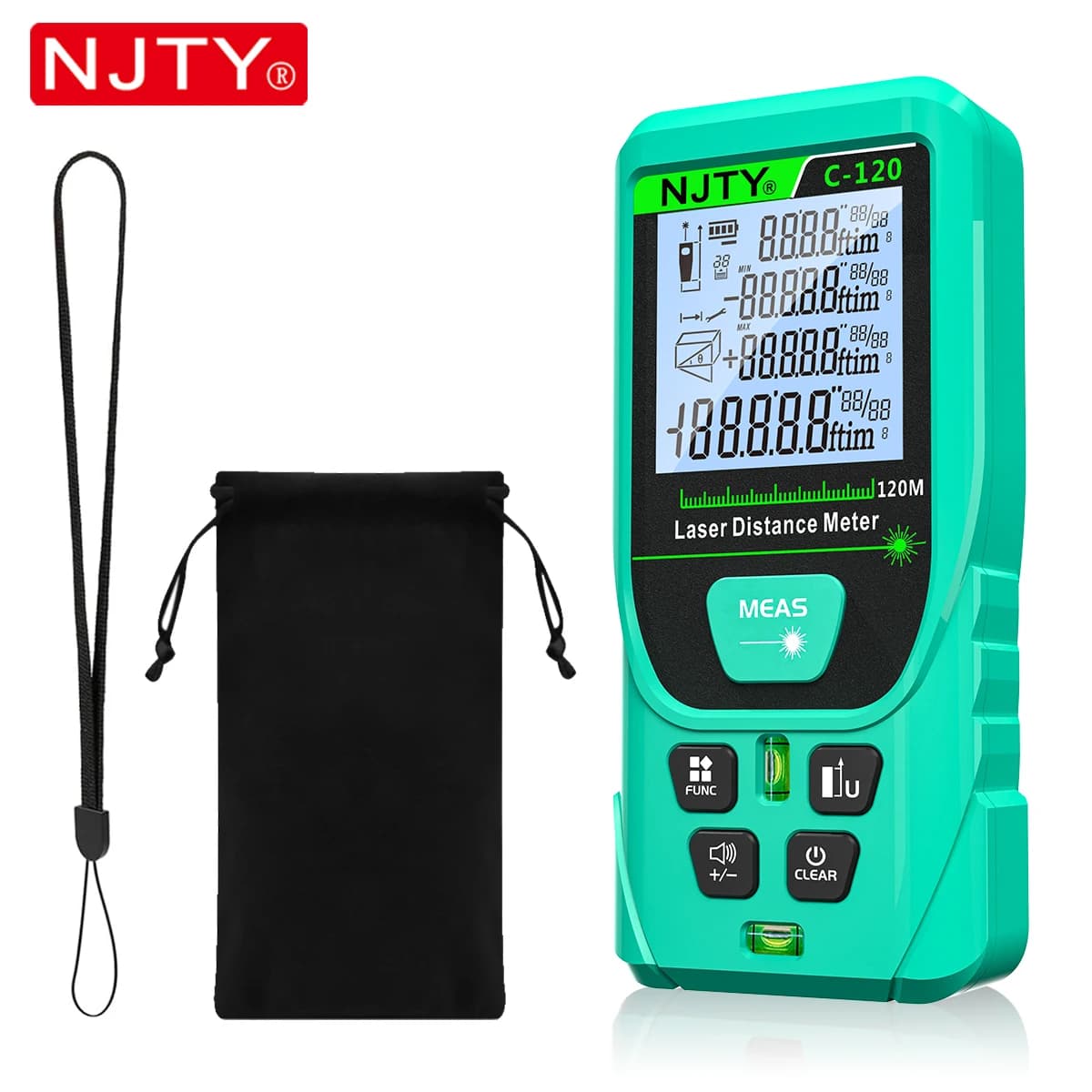 Télémètre laser vert NJTY 120m étanche IP54 - Mesure précision haute avec écran rétroéclairé