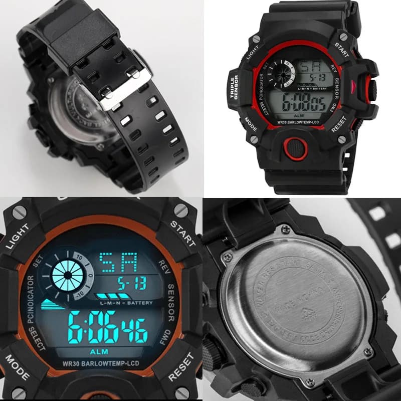Montre militaire homme multifonction étanche - Cadran large sport électronique avec alarme