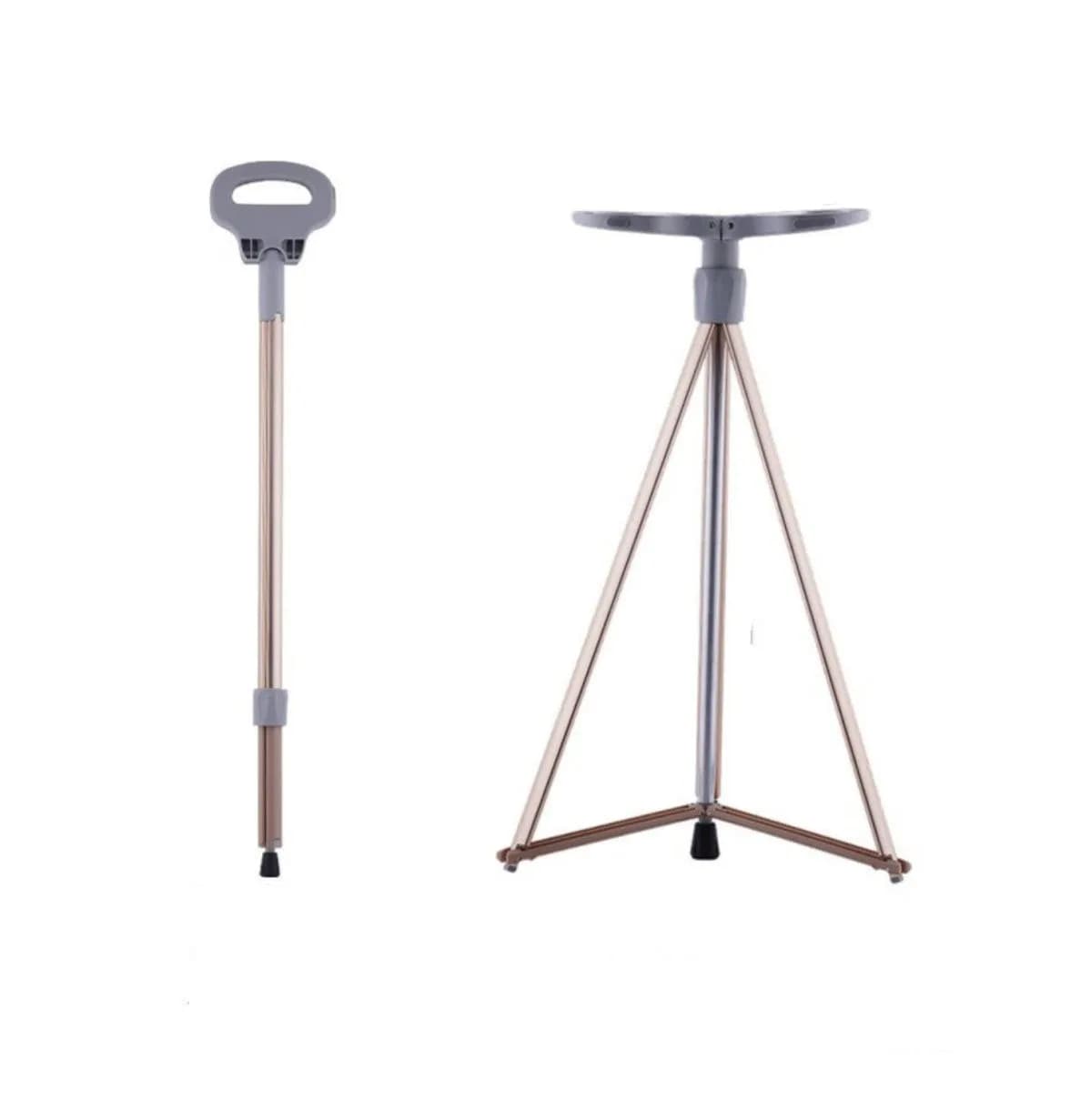 Canne-siège pliante senior aluminium léger 150kg - Bâton de marche convertible en tabouret pêche