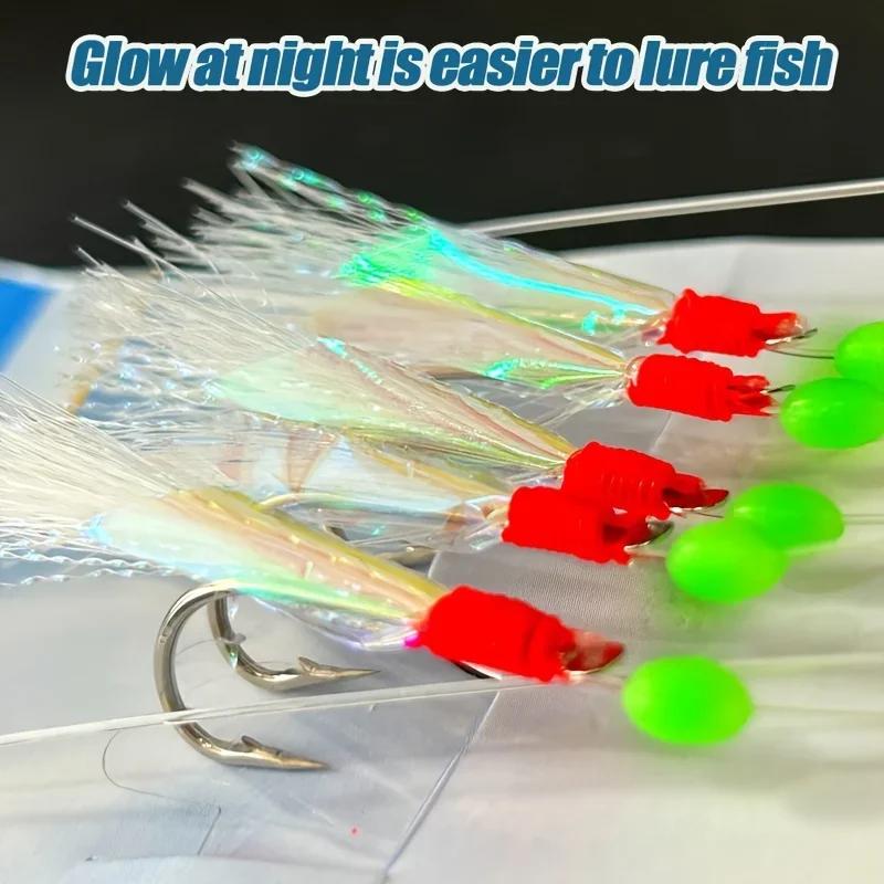 Montages Sabiki 1 à 5 packs avec plumes et perles lumineuses pour la pêche en mer aux poissons fourrage