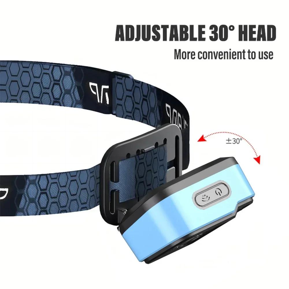 Frontale pêche rechargeable LED avec indicateur batterie capteurs XPG+COB ultra lumineuse pour camping